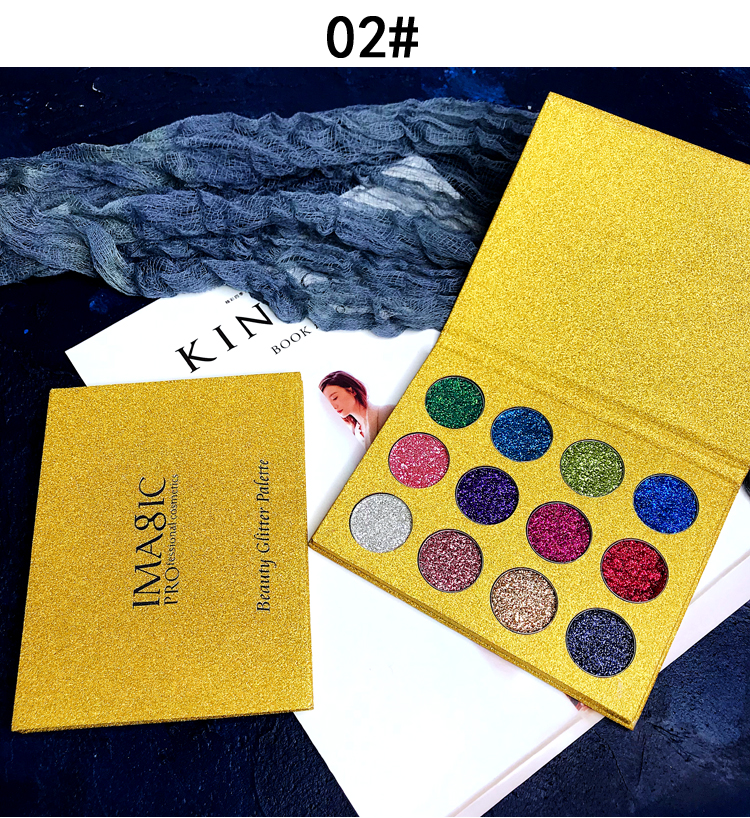 Imagic 12-màu glitter powder eyeshadow bột sequins ngọc trai eyeshadow trẻ em của sân khấu đêm hiệu suất hiển thị trang điểm bảng mắt bh