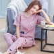 Bộ đồ ngủ nữ mùa hè quần ngắn tay cotton tinh khiết phần mỏng dễ thương ngọt ngào dễ thương hoạt hình Hàn Quốc mùa xuân và mùa thu bộ phục vụ tại nhà - Cặp đôi