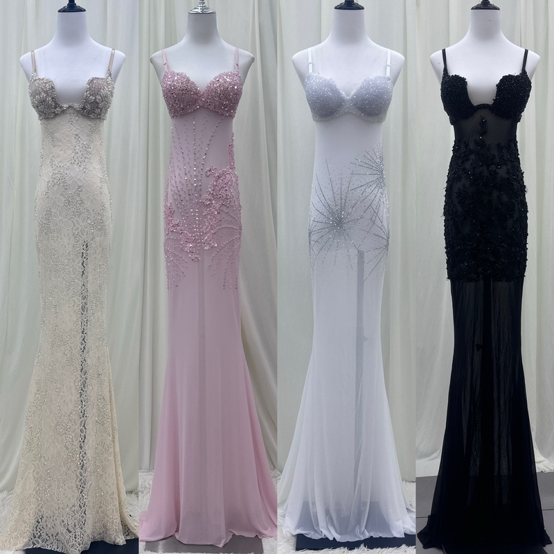 Nightclub Bar Ktv Model Runway Performance Outfit Sexy See-Through Slit Dress Evening Gown