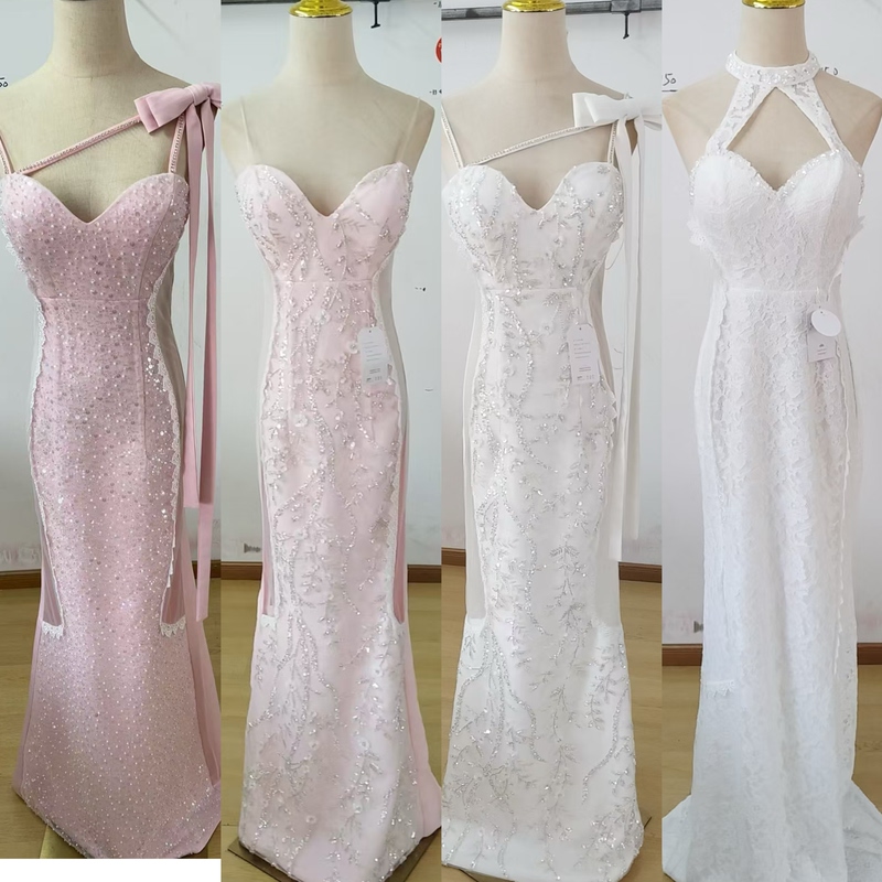 Handmade Performance Costumes for Nightclub Bars and Ktvs, Sexy See-Through Slit Evening Dresses for Beauticians and Foot Massage Staff