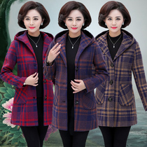 Plaid woolen jacket Women Thickened Warm Up Warm Son Big Coat Girl Mid-Old Autumn Winter Clothing Blouses Big Code Mamma Dress