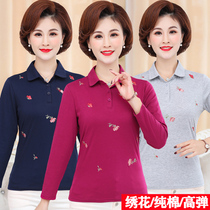 Middle aged womens clothing spring dress t-shirt pure cotton long sleeve middle-aged woman summer dress blouse shirt mom dress full cotton flap t-shirt