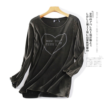 2538 2020 Autumn loaded with new Korean version round collar print Nehitch bottom-shirt woman long sleeve casual 100 lap t-shirt blouse