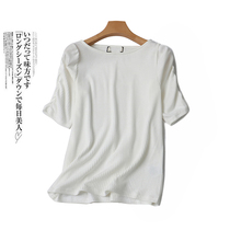 3128 breathable round collar blouses with slim short sleeves Knitted Sweatshirt Woman Thin summer pure color 100 hitch base set head T-shirt