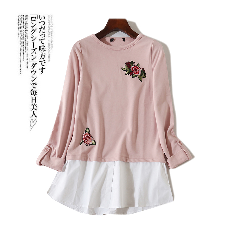 3124 2020 spring new round collar embroidery sleeve head casual blouses Korean version casual 100 hitch long sleeve blouses