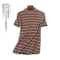 3238 2020 Summer new days Department semi-high collar short sleeve striped T-shirt summer elastie with undershirt tide
