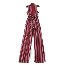 3211 middle collar striped sleeveless one-piece pants female summer 2020 new loose slim tightness waist long pants casual tide