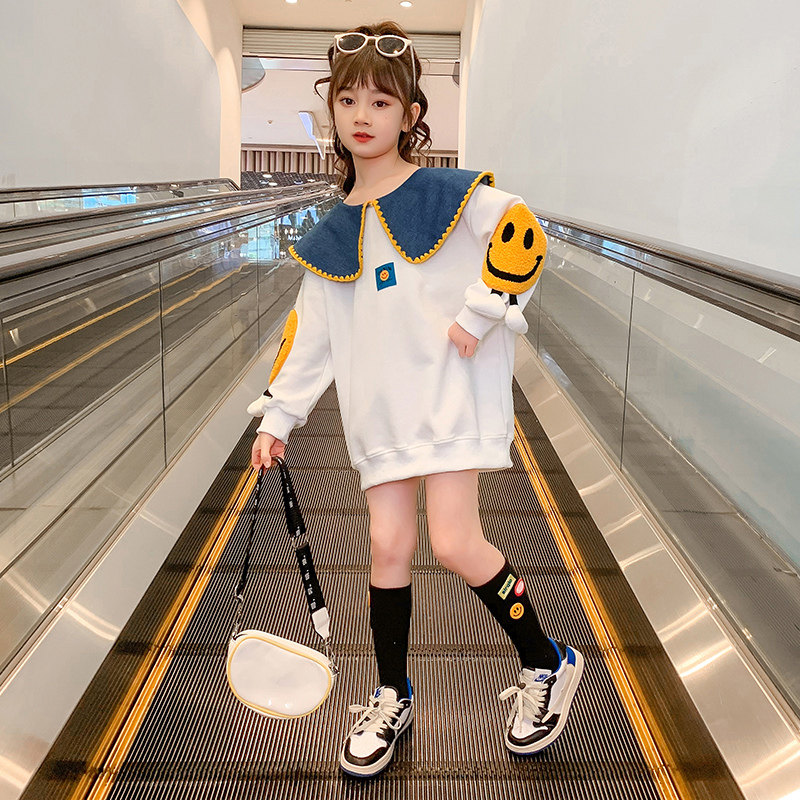 Girls' autumn sweater 2022 new Western style fashionable children's suit big boy girl spring and autumn doll collar top long version