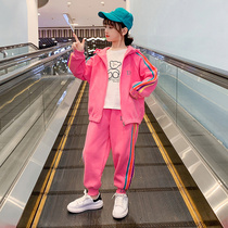 Girls autumn clothing trendy suit 2022 New Yangqi Childrens Childrens Costume Girl Han Edition Sports Two Sets