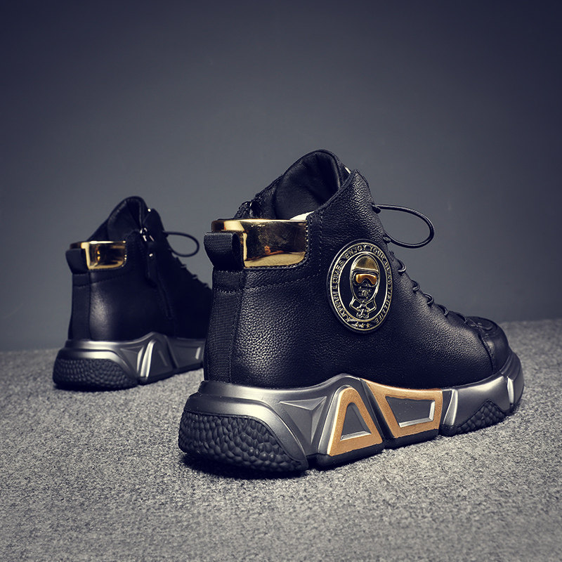 High shoes men's shoes autumn warm plus velvet cotton shoes men's board shoes leather cotton shoes thick soled men's shoes northeast