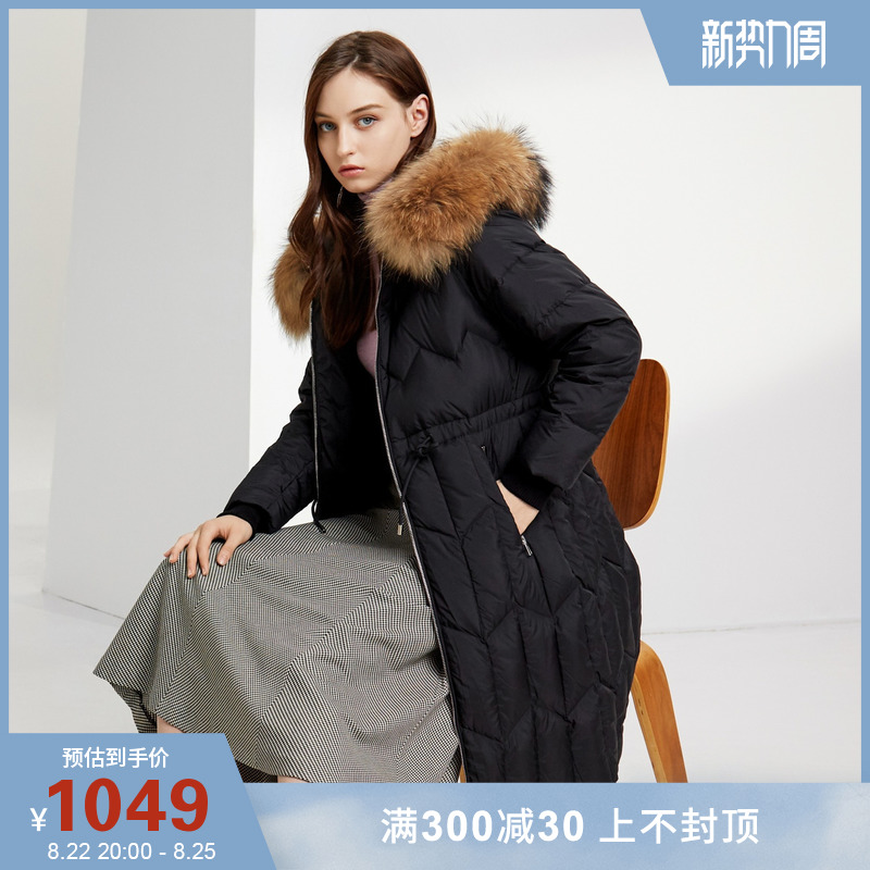 Bourgendon female raccoon fur collar Long version warm and cold high quality bacteriostatic elegant temperament Slim Down Clothing