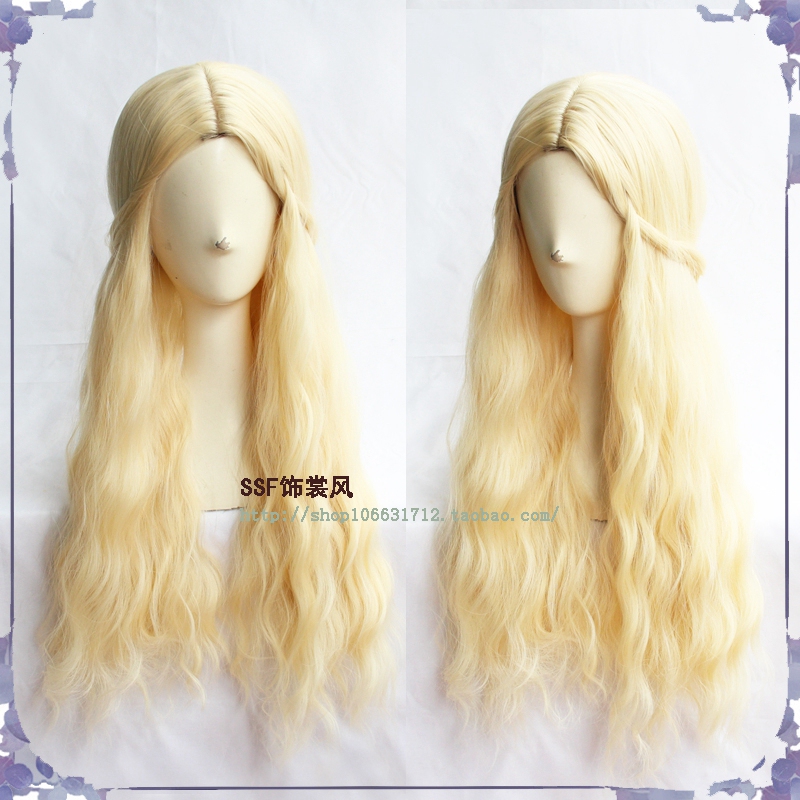 Elf Queen Galadriel Light Golden Color Medium-Parted Long Curly Hair Girl Princess Eru Cosplay Wig