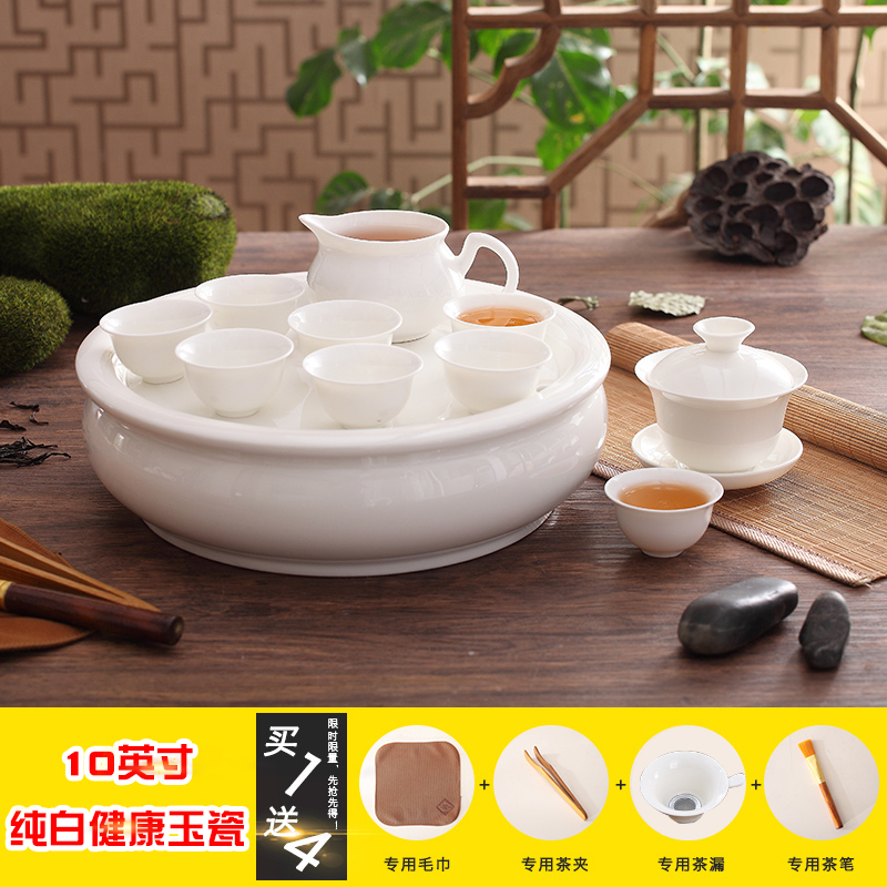 Chaoshan Ceramics for Home, Hotel, Living Room, Office, with Round Tea Tray, White Porcelain Tea Cup, Teapot, Kung Fu Tea Set