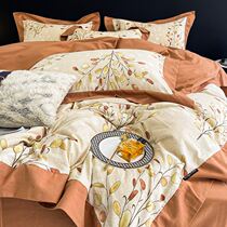 SimLive Autumn and Winter ~ 200-count printed brushed cotton four-piece set thickened cotton sheets and quilt covers to keep warm