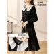 Ou Nixue 2024 ລະດູໃບໄມ້ປົ່ງ ແລະລະດູໃບໄມ້ຫຼົ່ນໃໝ່ຂອງຝຣັ່ງປັກແສ່ວ Soft Gauze Lapel Dress Women's Long Sleeve Pullover High Waist A-Line Skirt