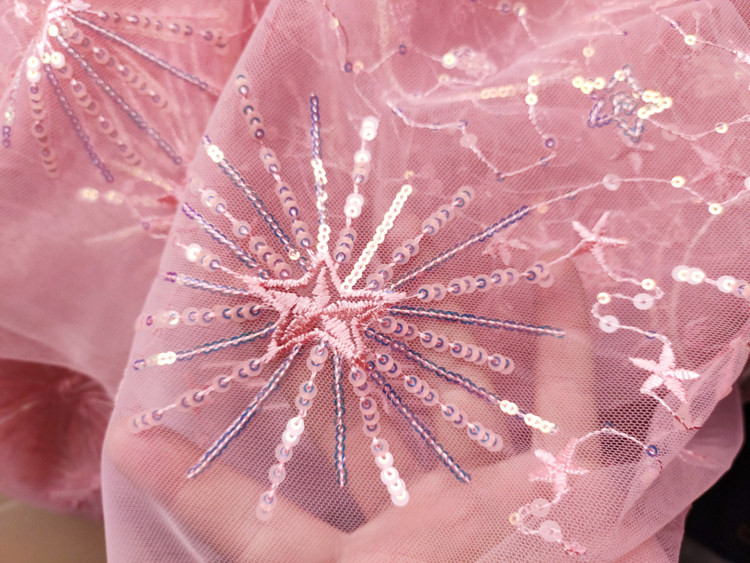 1meter Stars and moon sequined yarn cloth dress see-through sequined dress fashion designer mesh embroidery fabric
