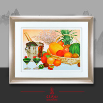 Ancient Wu Woman Red Pure Handmade Embroidery Painting Su Embroidery Finished Product Hanging Drawing Room Dining Room Restaurant Decoration Painting Eurostyle Stillness Fruit