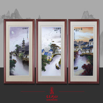 Ancient Wu Woman Red Su Embroidery Finished Product Hung Painting Living Room Book House Modern Jiang Nanshui Scenery China Wind Embroidery Decoration Painting