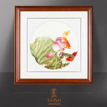 Ancient Wu Woman Red Su Embroidery Finished Product Hung Painting Pure Handmade Suzhou Embroidery Living Room Xuanguan Chinese Style Decoration Painting Fish Opera Lotus Flowers