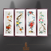 Ancient Wu woman red 1-4 silk handmade Suzhou embroidery painting Su embroidery finished product hanging drawing room Chinese decoration painting Four couplets