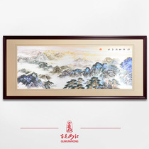 Ancient Wu Woman Red 4 Silk Su Embroidery Finished Product Hanging Painting Embroidery Painting Pure Handmade Large Guest Hall Landscape Decoration Painting Jiangshan Multicuddling