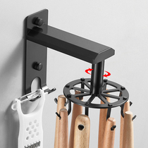 Punch-free kitchen rotating adhesive hook rack retractable wall-mounted spatula spoon kitchenware storage artifact