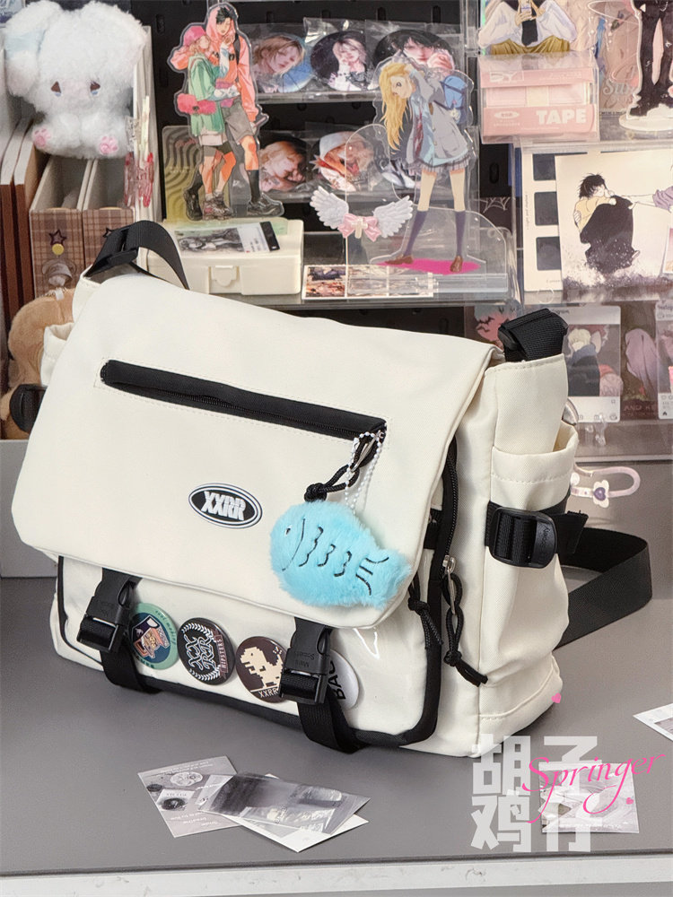 Bearded Chicken Workwear Versatile Messenger Bag for Male College Students, Korean Style Trendy Large Capacity Crossbody Bag for Women