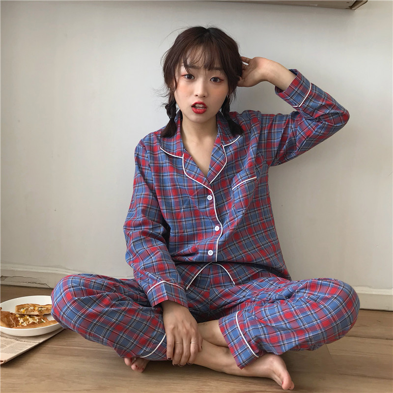 Chất lượng hàn quốc chất liệu cotton mềm mại thoáng khí mặc đồ ngủ kẻ sọc dài tay phù hợp với sản phẩm mới pijama nam