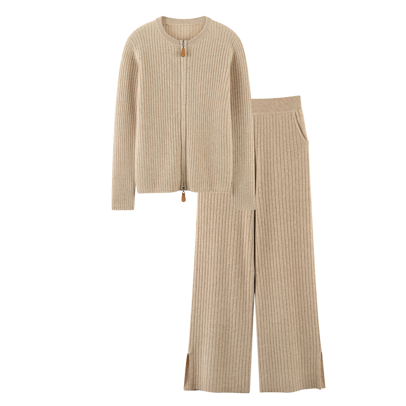 Lp Same Style Striped Set 100% Pure Cashmere Cardigan 2025 Autumn and Winter New Women's Zip-Up Knit Jacket and Pants