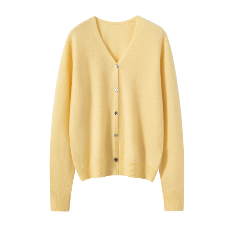 Nuo Jiji~ Simple V-Neck 100% Pure Cashmere Cardigan 2025 Autumn and Winter New Women's Knitted Loose Sweater Coat