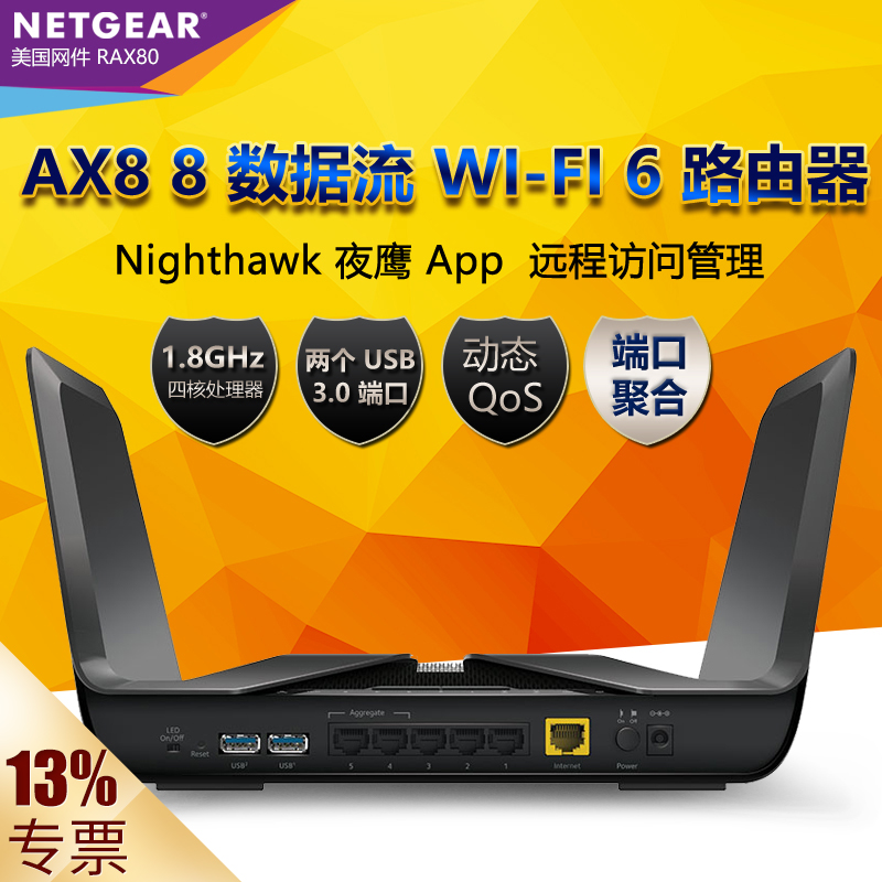 (Official certification) NETGEAR mesh RAX80 AX6000 dual band WiFi6 wireless router through the wall gigabit fiber home wifi coverage through the wall 5G high speed