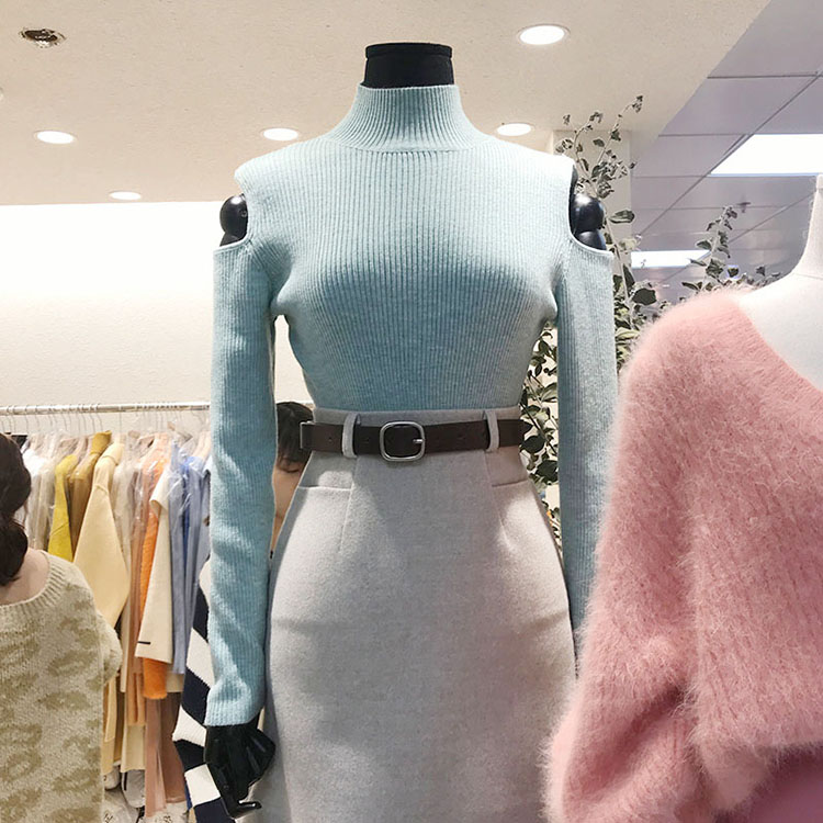 YOOMINI Korea Dongdaemun Womens 2018 Thời trang thu đông mới Cutout Hole Cutout Thin Đan áo kiểu nữ
