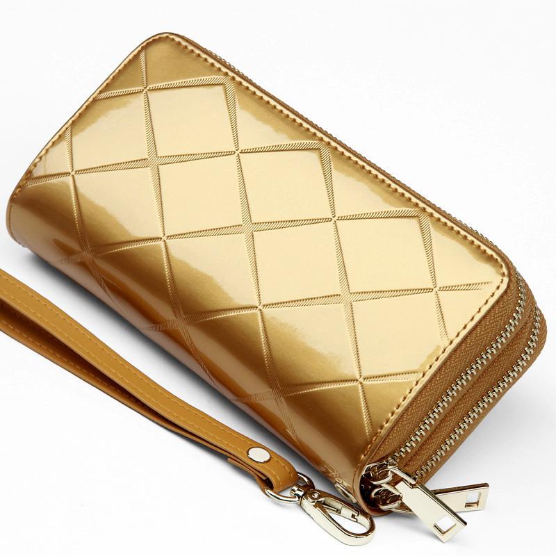 High-End Gold Bag, Patent Leather, Large-Capacity Card Holder, Wallet, All-In-One Women's Genuine Leather Gold Fortune-Enhancing Single-Layer Double High-End Gold Bag, Patent Leather, Large-Capacity Card Holder, Wallet, All-In-One Women's Genuine Leather Gold Fortune-Enhancing Single-Layer Double