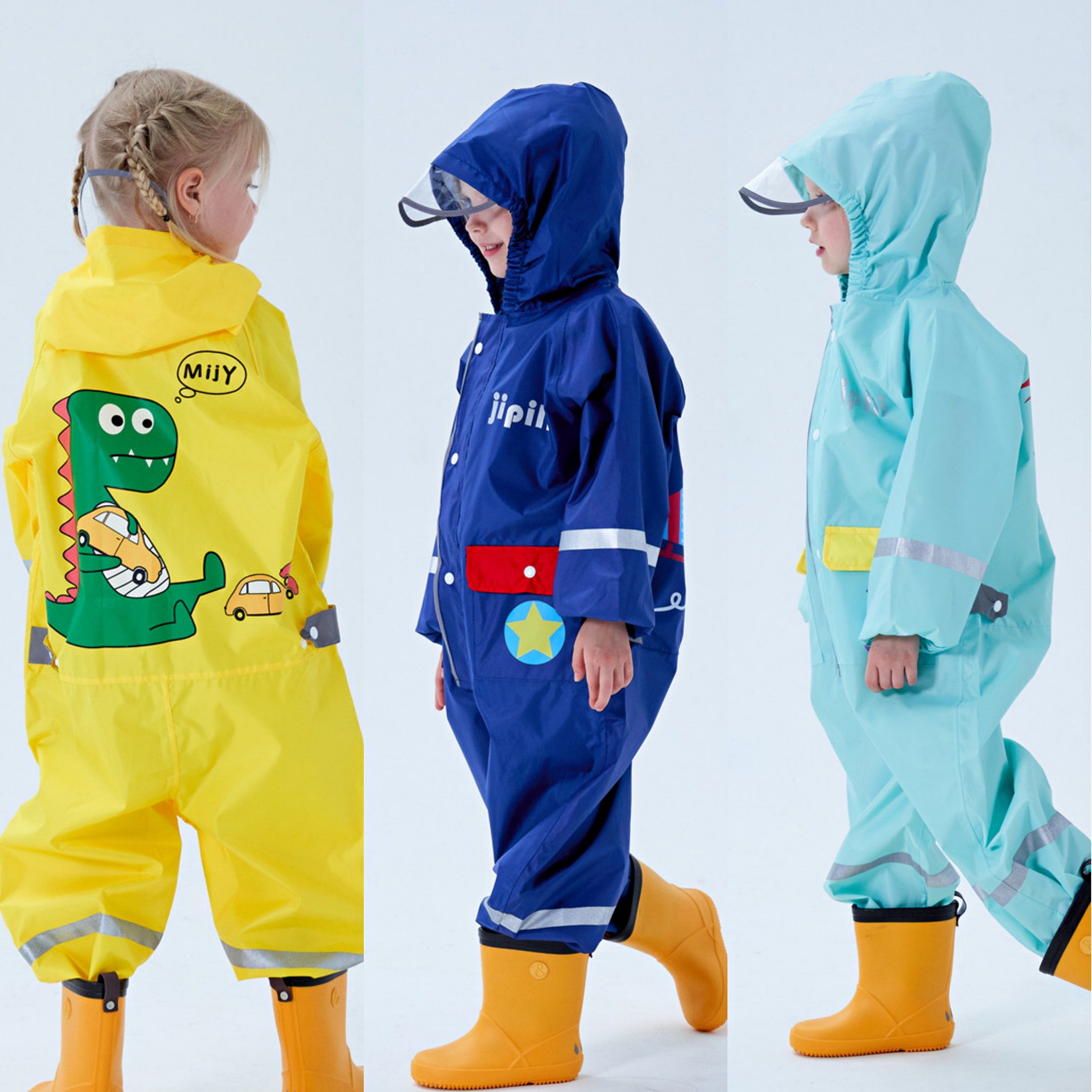 2021 new cartoon quick-drying Oxford cloth children's jumpsuit raincoat boys and girls reflective strip poncho for primary school students