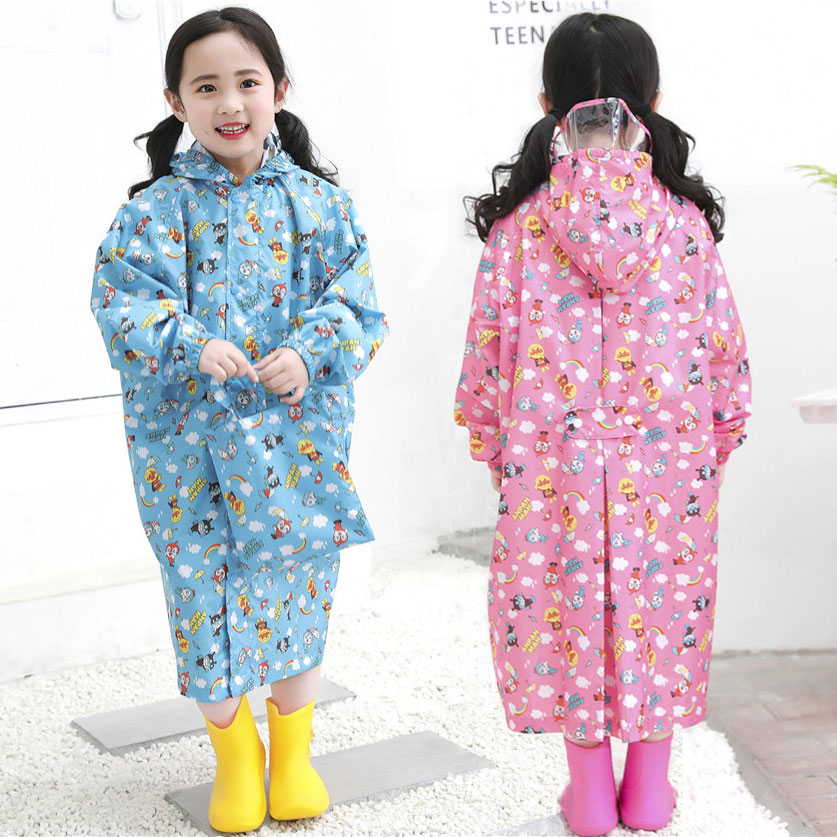Japanese Bread Superman children's raincoat bag bit transparent brim zipper long section male and female primary school students protective rain cape