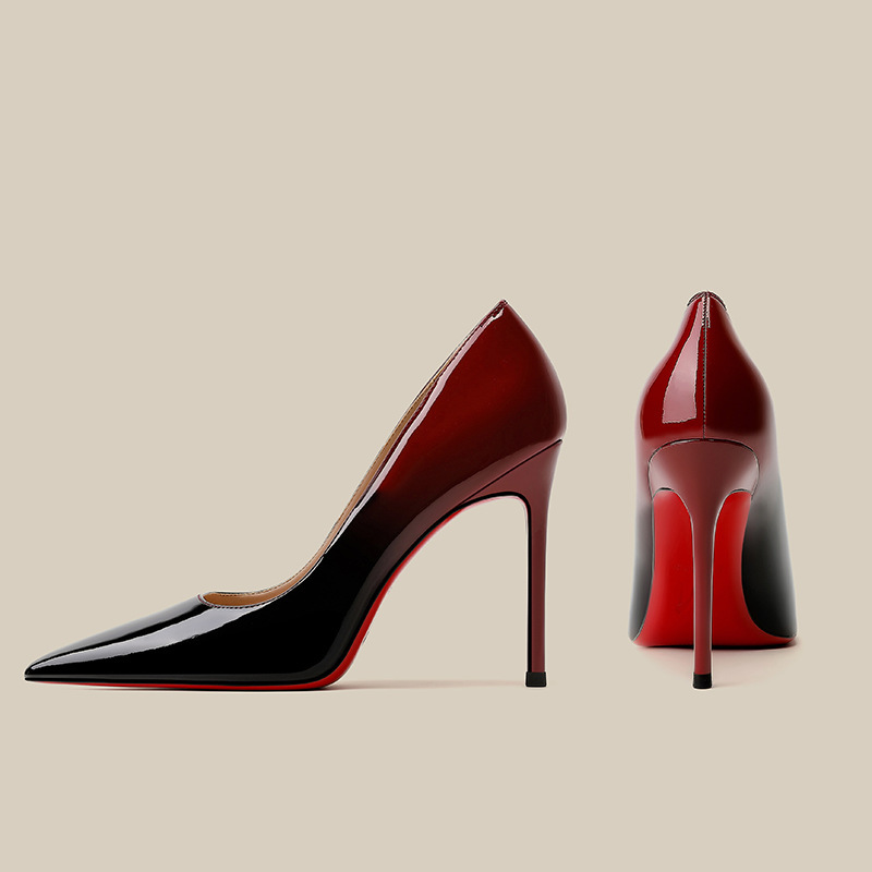 Patent Leather Black and Red Gradient Color High Heels, Niche Design, Fashionable, Sexy, Ultra-Thin Heel, Elegant Women's Shoes Patent Leather Black and Red Gradient Color High Heels, Niche Design, Fashionable, Sexy, Ultra-Thin Heel, Elegant Women's Shoes