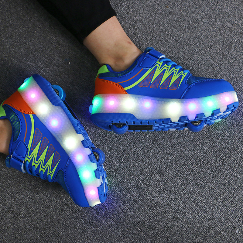 With Lamp Double Wheel Storm Walking Shoes Men And Women Single Wheel Flash Light Burst Walking Shoes Auto-Section Student Pulley Shoes Wheel Shoes