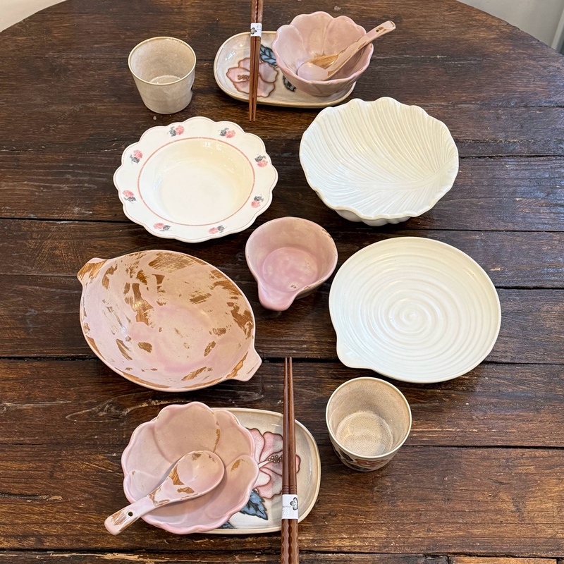 Man Life Boss Lady Pink Porcelain Whispering Tableware Set for Two, Exquisite and Beautiful Pink Series, Home Use with a Sense of Ceremony