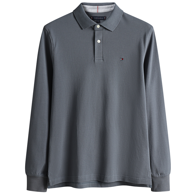 Authentic North American Tommy Men's Long-Sleeve Polo Shirt, Autumn Business Casual Pure Cotton Non-Iron Polo Top