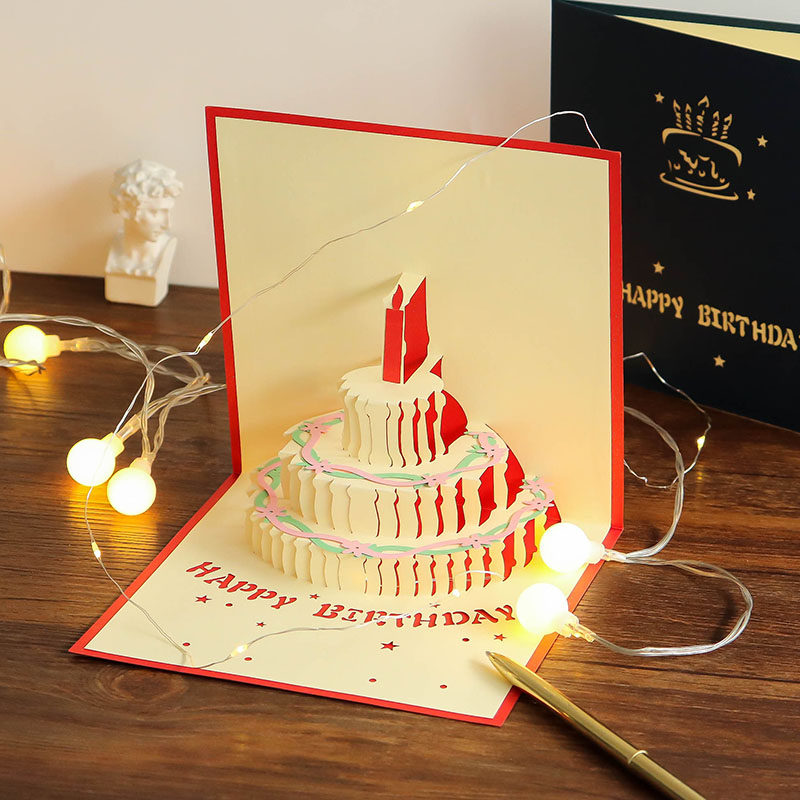 Creative in the girl adorable stereo birthday card 3D cake card postcard girlfriend's birthday small gift