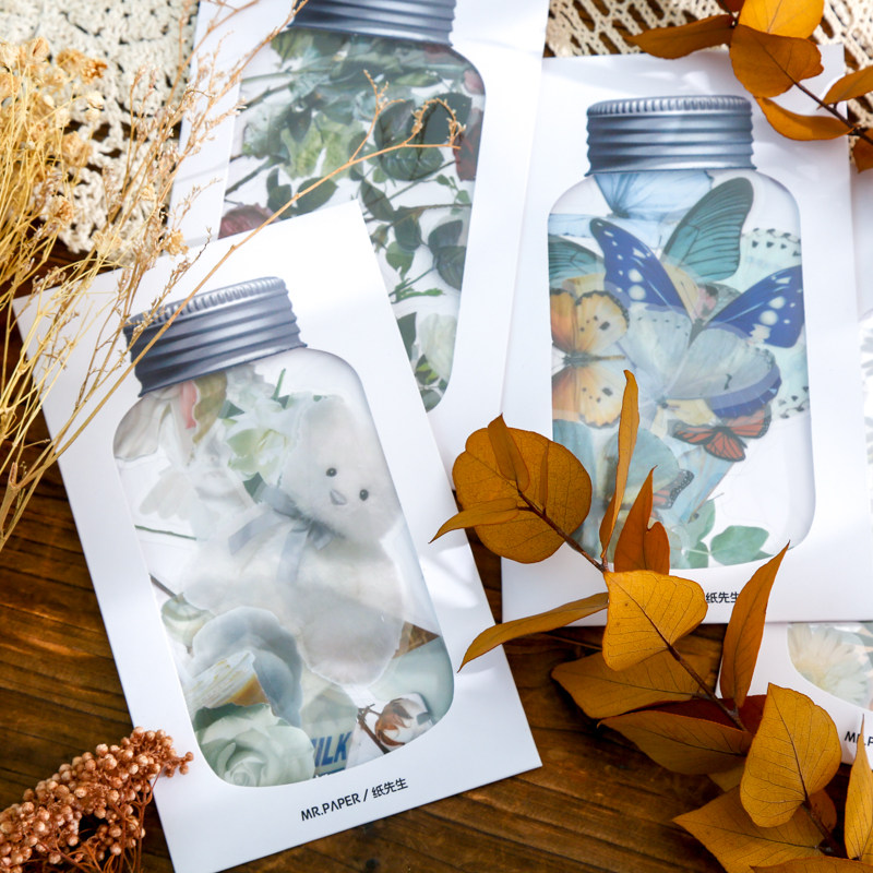 Bottled Flowers Deposit Sticker Pack Ancient Butterfly Flower Plant Network Red Student Decoration Material Sticker 12 inserts