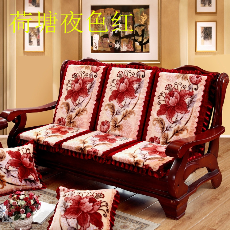 Đệm sofa gỗ rắn với tựa lưng mùa đông dày màu đỏ sofa gỗ đệm chống trượt liên bang đệm mùa xuân và mùa thu đệm thảm trải ghế sa lông