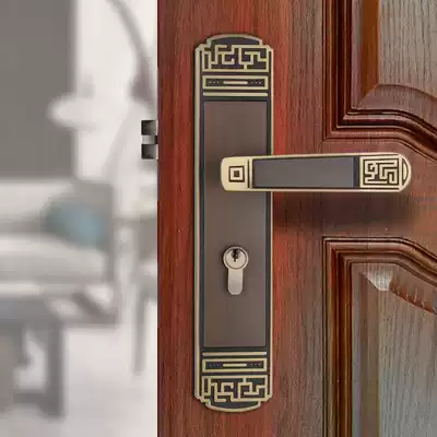 Chinese pure copper door lock antique mute machinery new Chinese copper door lock black bedroom door lock universal type