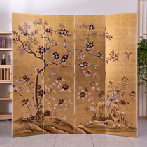New Chinese style hand-painted flowers and birds paint painting Solid wood movable gold leaf screen European living room partition hotel decorative background