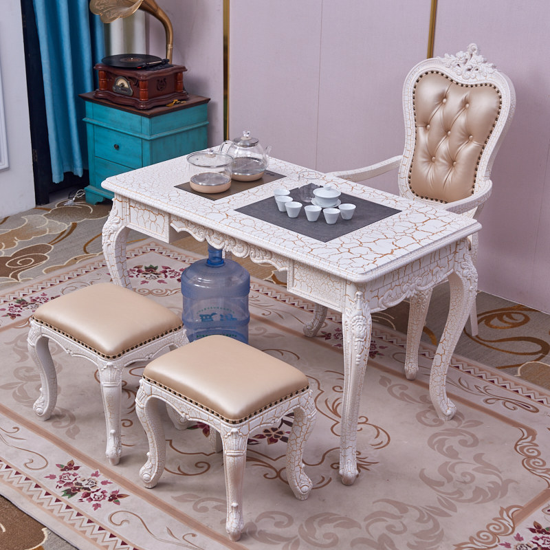 European tea table household small solid wood ivory white tea table tea kung fu American balcony tea table and chair combination