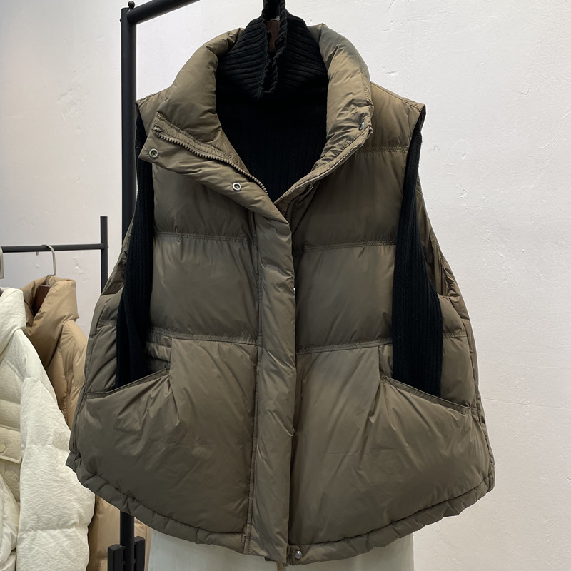 Eurostock 2023 autumn winter new down waistcoat female Korean version loose collar outside wearing vest thickened warm short coat-Taobao