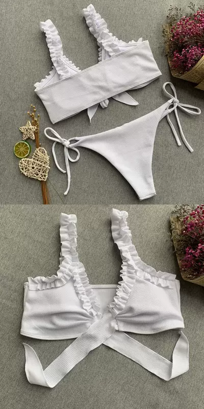 2019 Châu Âu và Mỹ người mẫu nóng bỏng màu rắn bikini phụ nữ áo tắm hoa áo tắm có dây đeo ngực bộ bikini chia - Bộ đồ bơi hai mảnh