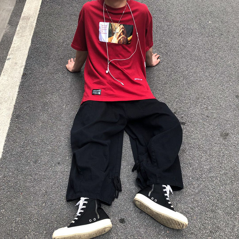 OG tide shop LIUHERTZ religious prayer patch embroidery loose cotton tide brand five-point sleeve T-shirt personality short sleeve