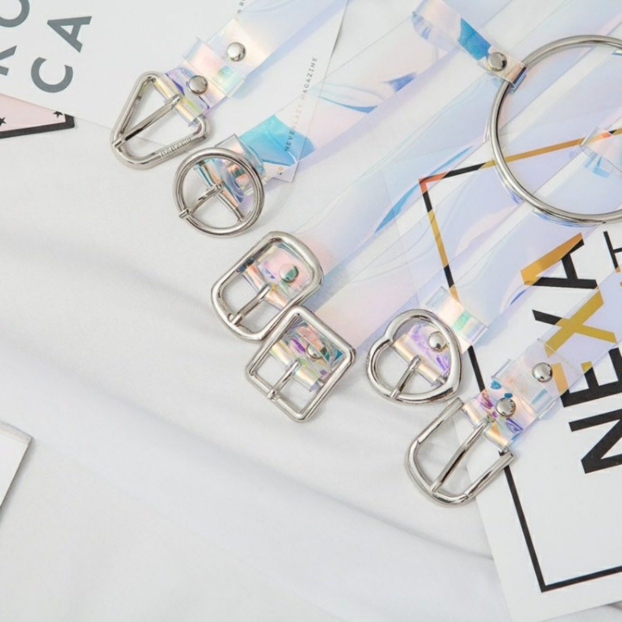 镭射塑胶彩色透明皮带女个性韩国配衣服腰带学