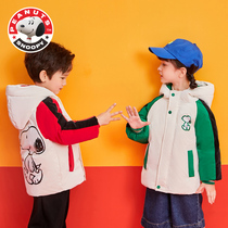 Snoopy down jacket boys and girls baby thickening middle and small childrens winter clothing white duck down off-season brand specials